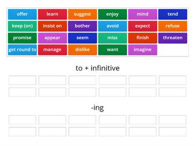 Verbs followed by to + infinitive or -ing