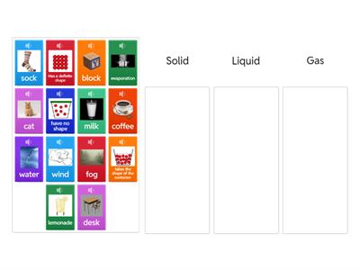 Matter (Sort) Solid, Liquid, Gas
