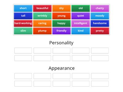 Personality vs Appearance - Adjectives