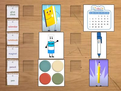 Stationery - lvl 2 match up (sound, text - picture)