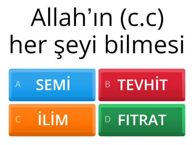 Allah (C. C.) İnancı Kavramlar  Test