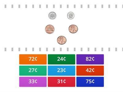 Coins adding dimes, nickels, pennies