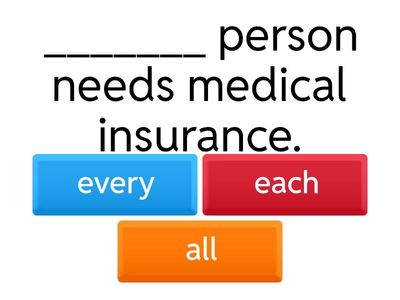 Each, Every or All - Quiz