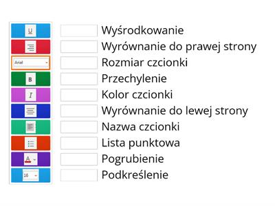 Edyor tekstu - dopasuj funkcję do odpowiedniej ikonki (obrazka).