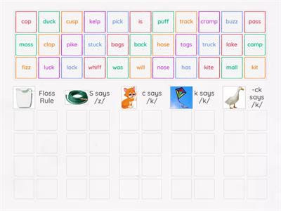 1-14 OG SDS - Review Floss Rule, S says /z/, Sounds of /K/ Sort