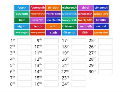 Ordinal Numbers 1-30