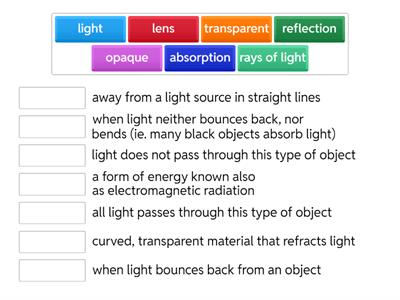 LIGHT - Match Up (Yr 9 Science)