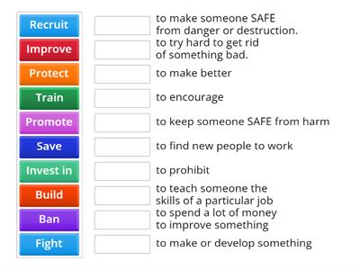 Match each verb to its definition