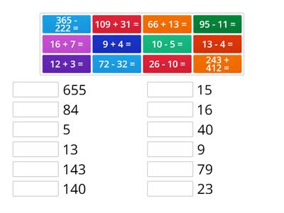 Addition and Subtraction match up!