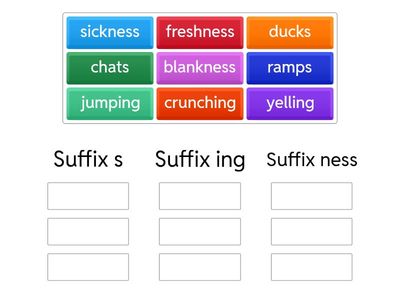 Suffix s, suffix ing or suffix ness?