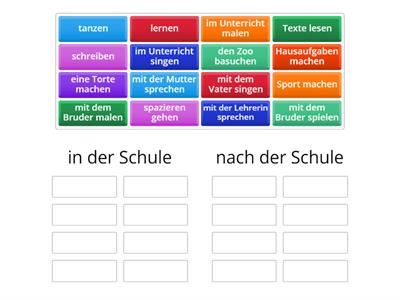 Aktivitäten Thema 8 (in der Schule, zu Hause)