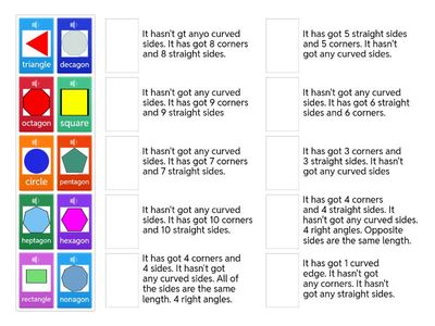 2D shapes - match the shape to its properties