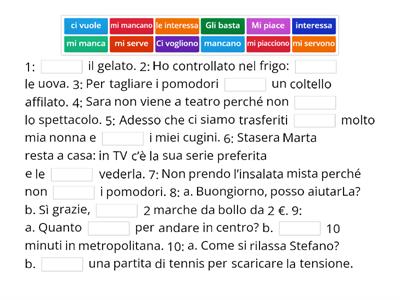 Frasi con i verbi: piacere, servire, bastare, interessare mancare, volere