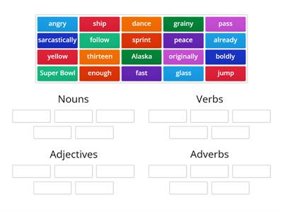 Parts of Speech Sort (noun, verb, adjective, adverb)