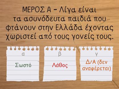 ΘΕΜΑ 100 - "Φροντίδα για τους ασυνόδευτους ανηλίκους" (Α Β μέρος εκτός γραφή)