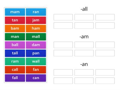 Words with -all, -am, -an