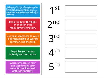 Steps for summarising a text