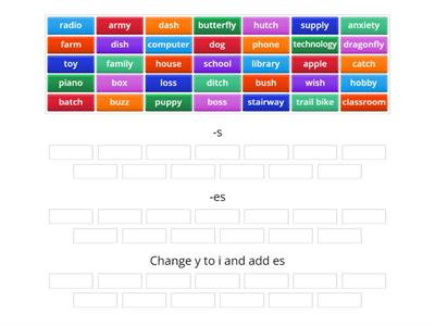 Plurals: -s and -es and change the Y to I