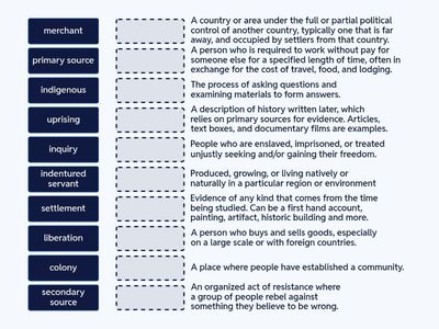 UNIT 1 - Growth of the Colonies - VOCABULARY 