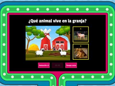 Categorización de animales, granja, selva, sabana