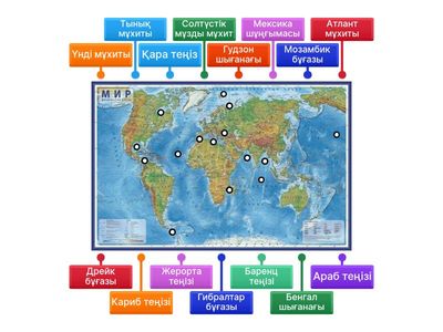 Мұхиттық нысандарды дұрыс орналастыр.