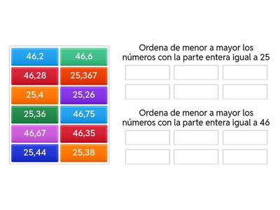 Ordenar números decimales