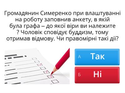 Задачі ТАК/НІ Конституційні права, свободи та обов’язки  людини і громадянина