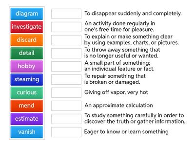 Second Grade Tier 2 Vocabulary. Match the Word to the definition.