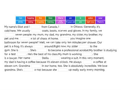 Read and complete: present simple and present continuous