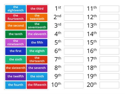 Ordinal numbers 1-20