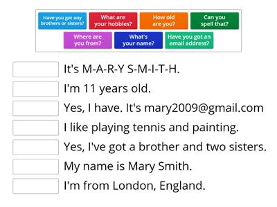 Match the question and the answer Gateway A1+ U1 ex 3-4