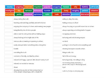 Describing personality - match up