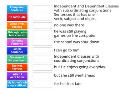 Grammar - Independent , Dependent and Conjunctions 