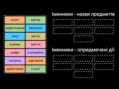 Іменники назви предметів і опредмечені дії.