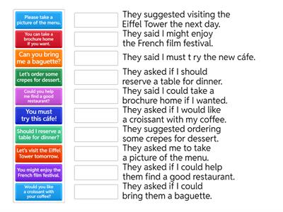 Transform direct speech sentences to reported speech.