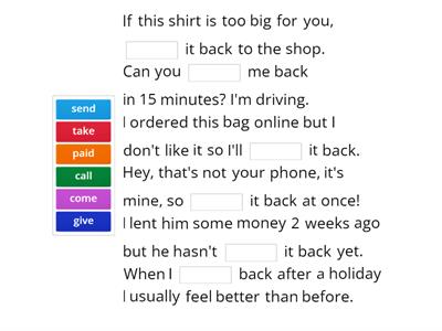 English File Pre 6B/4 :Verb+back