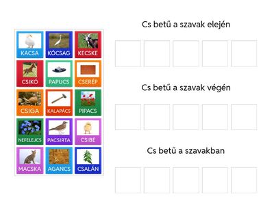 Szavak csoportosítása cs betű helyzete szerint