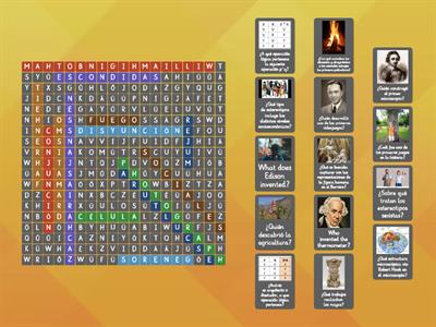 Juego interactivo de sopa de letras de personajes históricos, avances científicos, tecnológicos, procesos y arte 