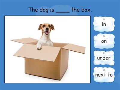 in \ on \ under \ next to