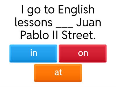 prepositions of place in on at