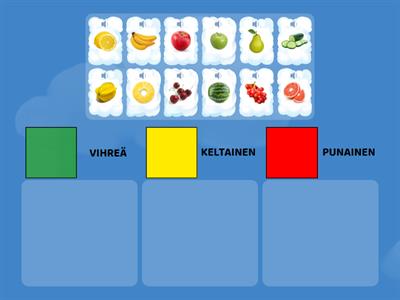 Lajittele hedelmät värien mukaan, nimeä värit