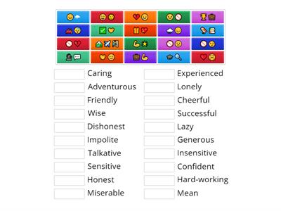 Emoji rebuses. Personality adjectives.