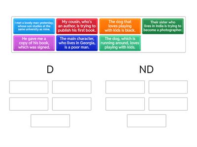 Wordwall Group Sort – Defining vs Non-defining Relative Clauses