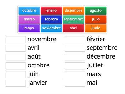 El nombre de los meses del año en español y en francés.