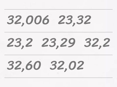 Numeri decimali - Trascina numeri e mettili in ordine crescente