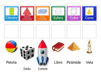 CUERPOS GEOMÉTRICOS. Une cada cuerpo geométrico con el objeto que corresponde.