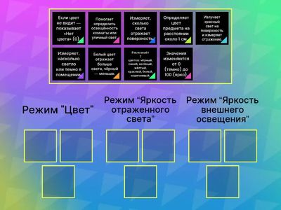 Режимы датчика Цвета