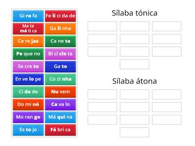 Classifica a sílaba que está em negrito: sílaba tónica ou sílaba átona