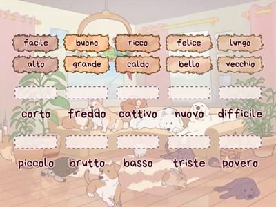 Aggettivi A1: Combine every adjective with its opposite.