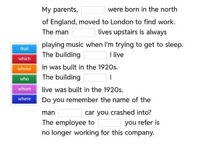 Relative pronouns which / that / who / whom / whose / where #2